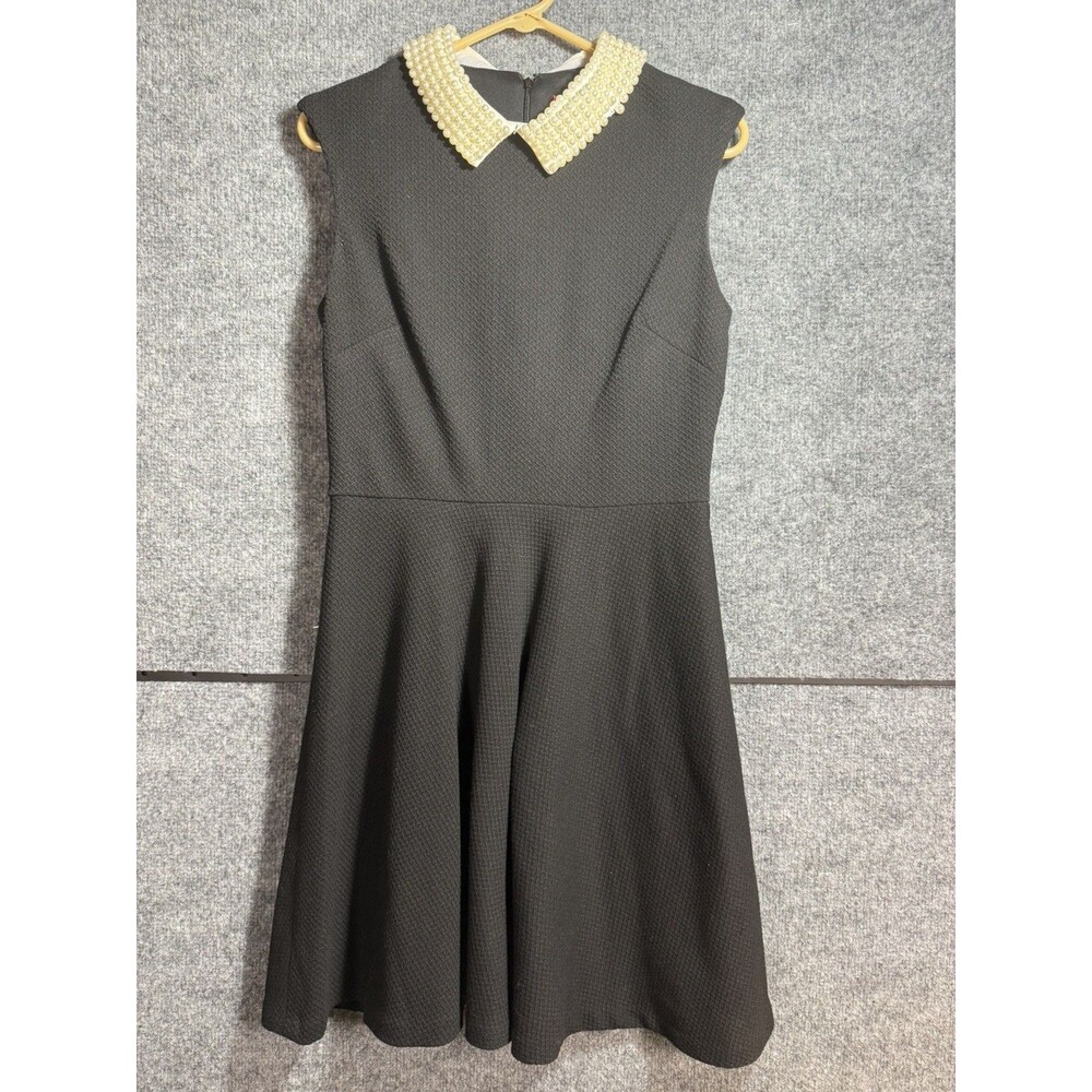 Betsey Johnson Black Fit & Flare Dress – Size 6 – Pearl Beaded Collar – Cocktail